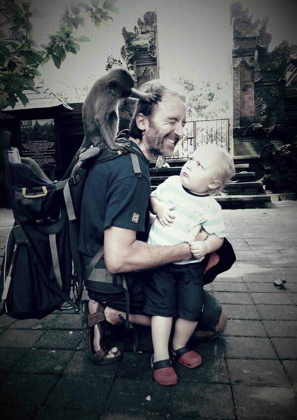 Monkey looking for fleas in my hair, child angry