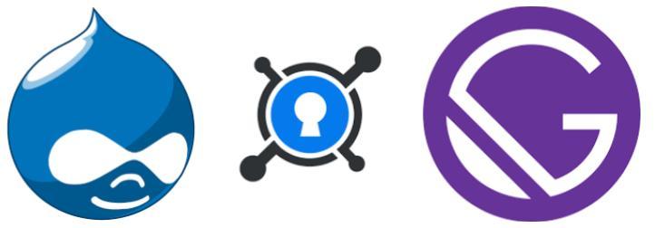 Logos of Drupal, KeyCDN and GatsbyJS