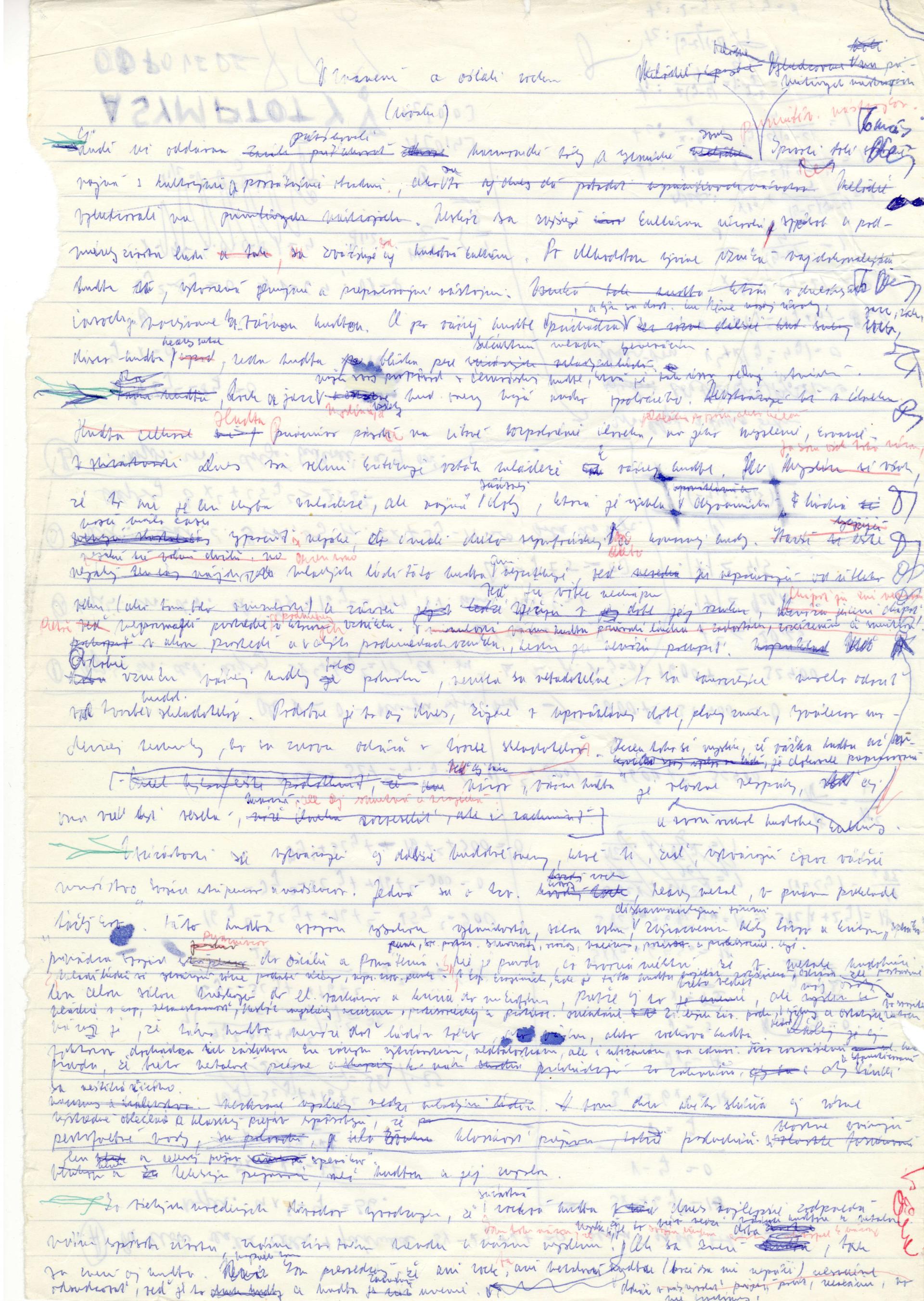 Zoskenovaný rukopis V znamení a ošiali rocku