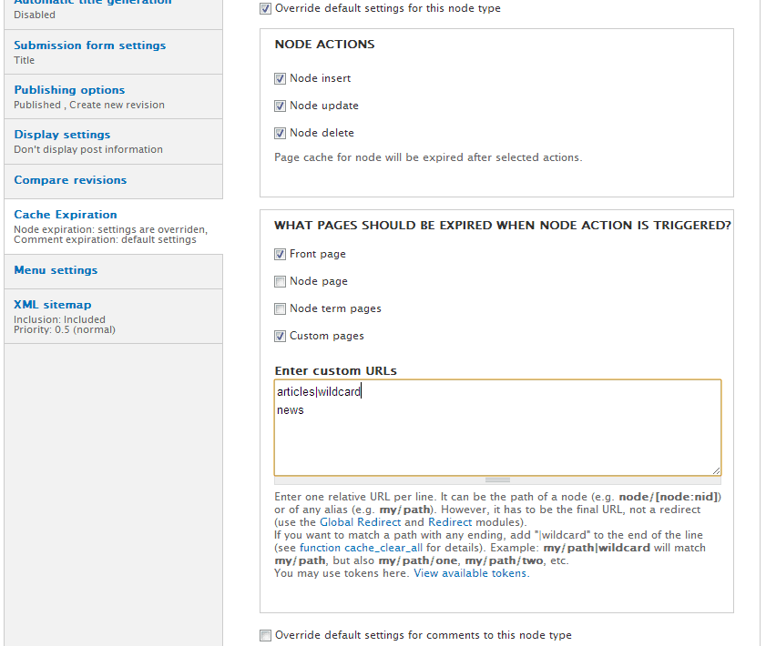 Cache expiration per content type