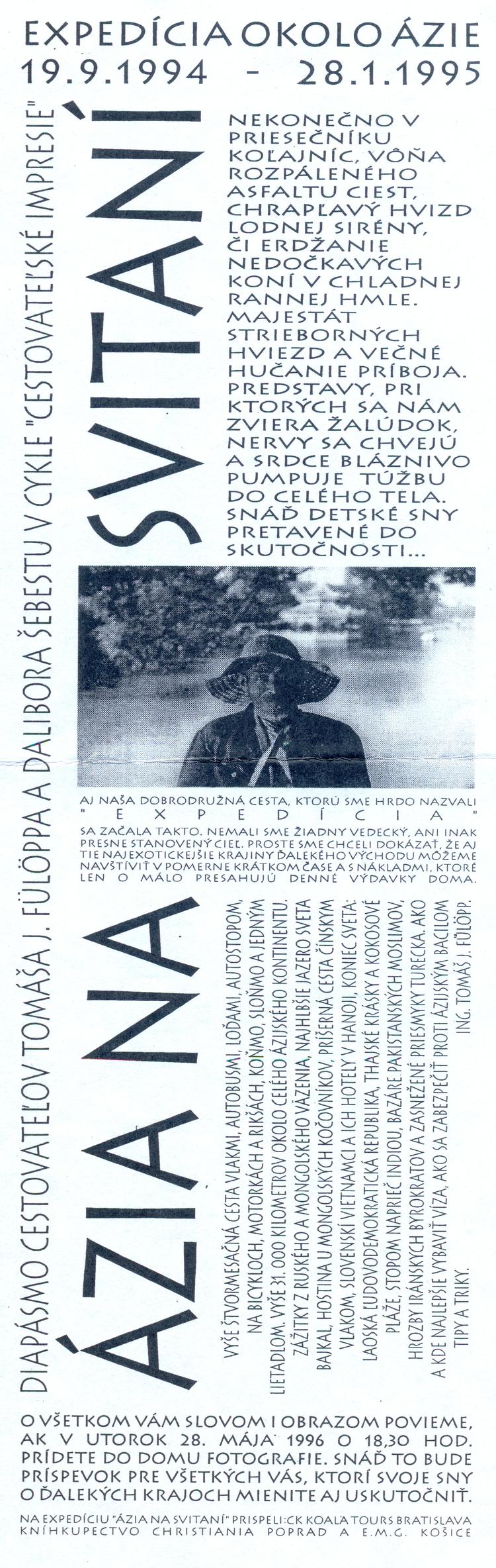 Pozvánka na diapásmo v Dome fotografie dňa 28. mája 1996