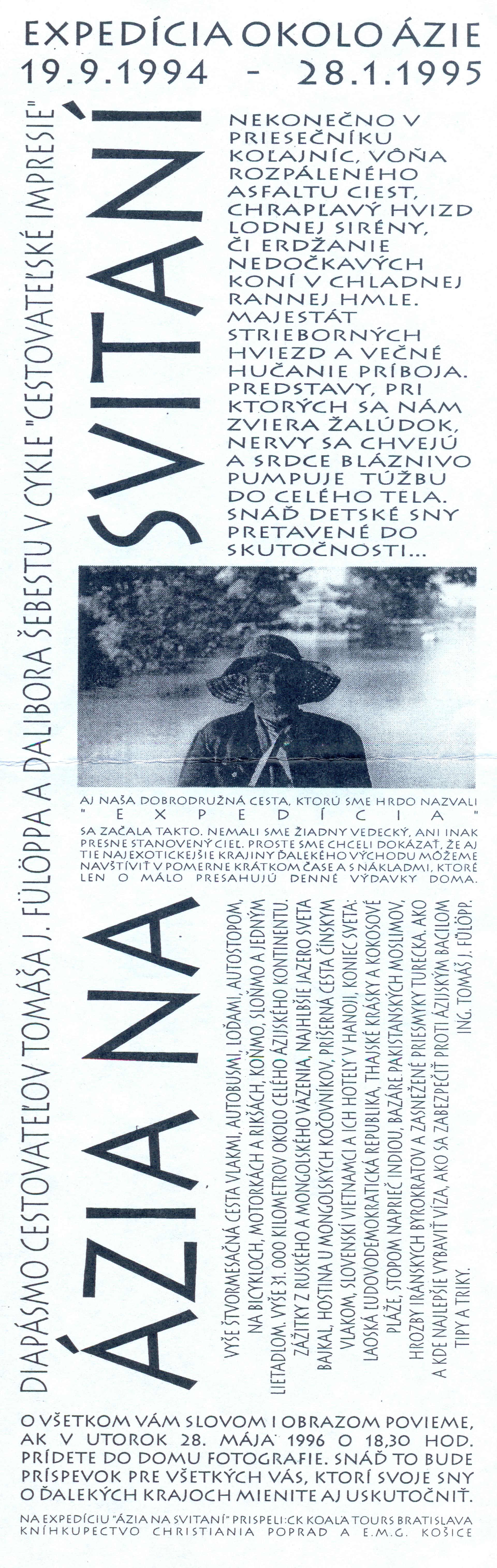 Pozvánka na diapásmo v Dome fotografie dňa 28. mája 1996